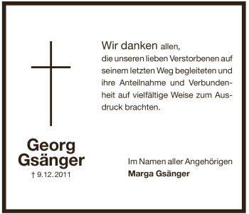 Traueranzeige von Georg Gsänger von Pegnitz-Zeitung